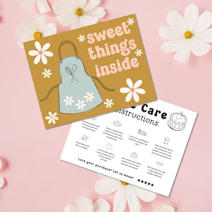 Cake Care Card Canva Template, Baking Instructions Card, Editable Thank You Card, Cute Bakery Business Package Insert Card Printable-SAM