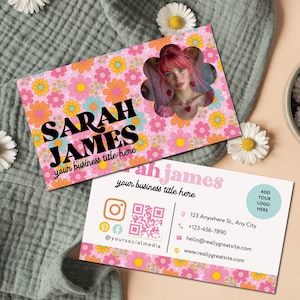 Floral Business Card Template Canva, Editable Pink Flowers Card Design, DIY Business Identity, Digital Download, Professional Card - MAE