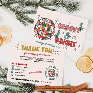 Retro Christmas Disco Ball Business Thank You Canva Template, Holiday Printable Thanks For Your Purchase, Editable Seasonal Package Insert