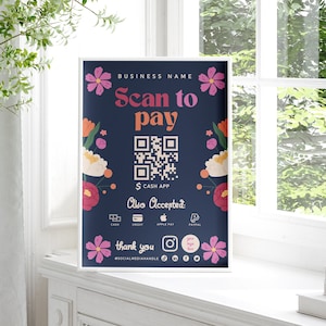 Scan to Pay Sign, QR Code Sign Template, Printable Payment Sign, Accepted Payments Sign, CashApp Paypal Sign Customizable QR Code