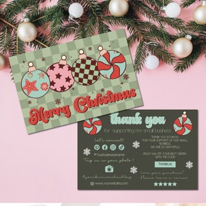Retro Christmas Business Thank You Card Template, Holiday Printable Thanks For Your Purchase, Small Business Mailer Insert Card, Canva Card