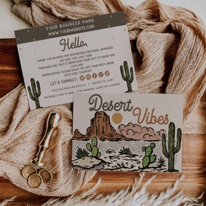 Editable Desert Cactus Business Thank You Card, Printable Thanks For Your Purchase Card, Retro Small Business Package Insert Card, Canva