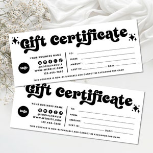 Retro Gift Certificate Template, DIY Printable Gift Voucher Certificate, Editable Gift Card, Spa Gift Certificate, Printable Template - SHAY