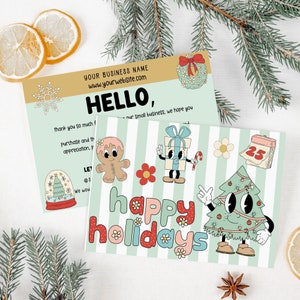 Retro Christmas Business Thank You Card Template, Holiday Printable Thanks For Your Purchase, Small Business Mailer Insert Card, Canva Card