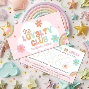 Rainbow Loyalty Card Template Canva, Editable Customer Punch Card, Rewards Card Design, Printable Discount Card, Customer Stamp Card - LOO