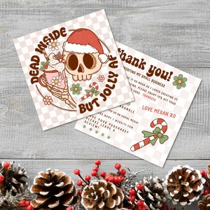 Retro Skeleton Christmas Business Thank You Card Canva Template, Spooky Holiday Printable Thanks For Your Purchase, Creepy Package Insert