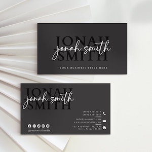 Modern Black Luxury Business Card Canva Template, Printable Business Card Design, Masculine Editable Business Card, DIY Business Branding