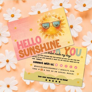 Thank You for Your Order Card Canva Template, Cute Sun Printable Order Card, Editable Order Package Insert