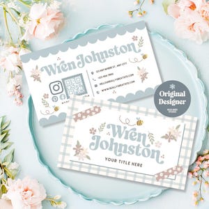 Cute Cottagecore Business Card Template, Printable Canva Design, Boho Daisy Bee Branding, Rustic Girly Biz Card, DIY Instant Download - EVA