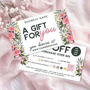 Floral Coupon Card Template, Printable Business Coupon Canva Template, Groovy Business Promo Card, Business Marketing Card Promotional-LUX