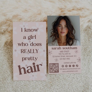 Beauty Business Card Canva Template with QR Code, Editable Hair Stylist Business Card, Printable Blush Pink Salon Business Card - BEV