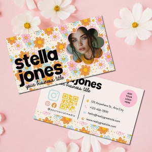 Floral Business Card Template Canva, Editable Rainbow Flowers Card Design, DIY Business Identity, Digital Download, Professional Card-ELLE