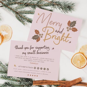 Modern Rustic Boho Christmas Business Thank You Canva Template, DIY Holiday Printable Thanks For Your Purchase, Editable Package Insert Card