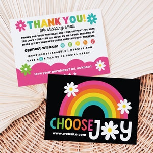Editable Small Business Thank You Card Canva Template, Printable Colorful Rainbow Thanks For Your Purchase Insert Mailer Packaging Card