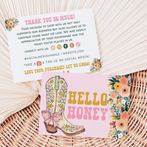 Coquette Cowgirl Thank You Card Template Canva, Pink Bow Chic Country Editable Appreciation Card, Printable Western Gratitude Note-Billie