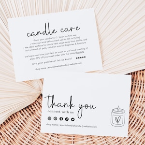 Editable Candle Care Card Template | Candle Business Canva Thank You Card | Canva Template | Printable Candle Care Card | Candle Care Guide