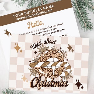 Leopard Christmas Business Thank You Card Canva Template, Retro Holiday Printable Thanks For Your Purchase, Small Business Mailer Insert