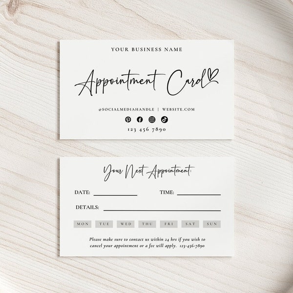 Custom Appointment Card Template, Editable Next Appointment Card, Printable Reminder Card, Massage Therapy Salon Card