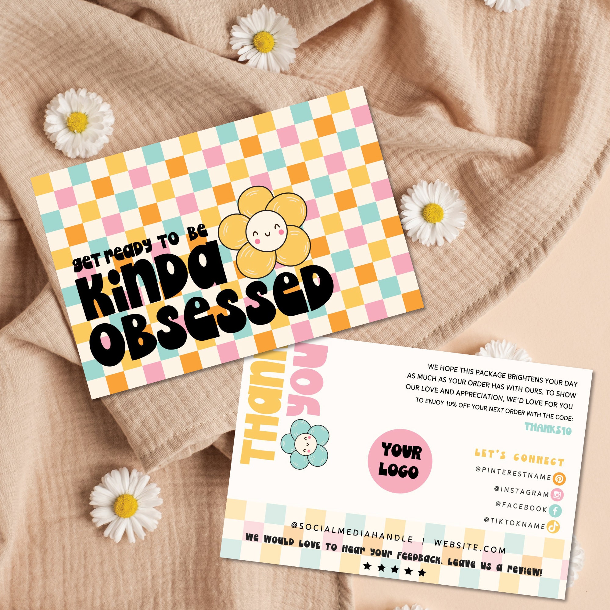 Daisy Thank You Card Template Canva, Editable Small Business 70s Groovy ...