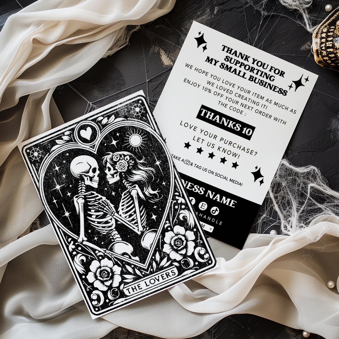 Editable Skeleton Lovers Tarot Business Thank You Card Canva Template ...