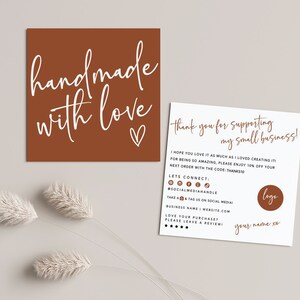 Editable Boho Thank You Card Template, Square Business Card Thanks For Your Purchase Template, Terracotta Printable Package Insert Card DIY