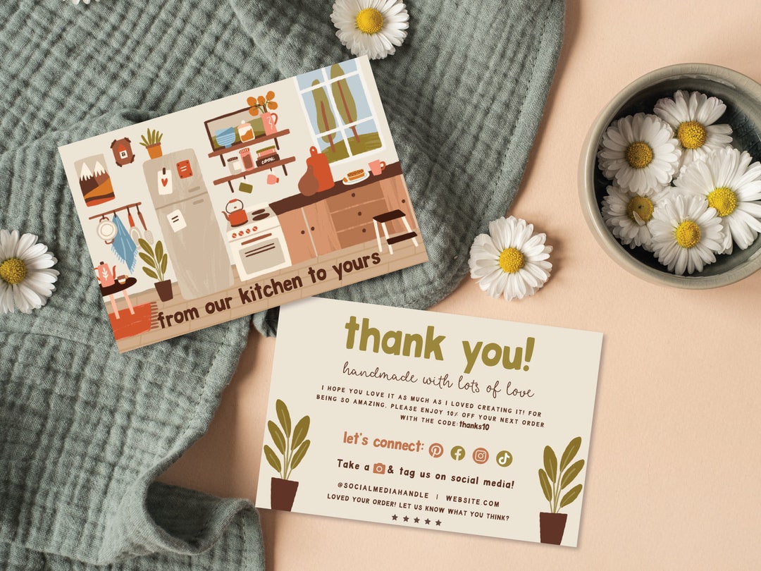 Boho Retro Thank You Card Template, Editable Business Groovy Flower ...
