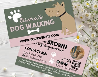 Editable Dog Walking Business Card Canva Template, Dog Sitter Business Card, DIY Pet Groomer Card, Professional Dog Walker Contact Card-OTIS