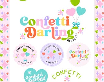 Editable Party Logo Template, Heart Balloon Logo, Canva Business Branding, Colorful Boutique Logo, Event Planner Logo Design - NOLA