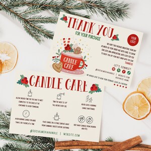 Christmas Candle Care Card Template Canva, Printable Candle Business Thank You Card, Editable Candle Instructions, Holiday Thank You Card