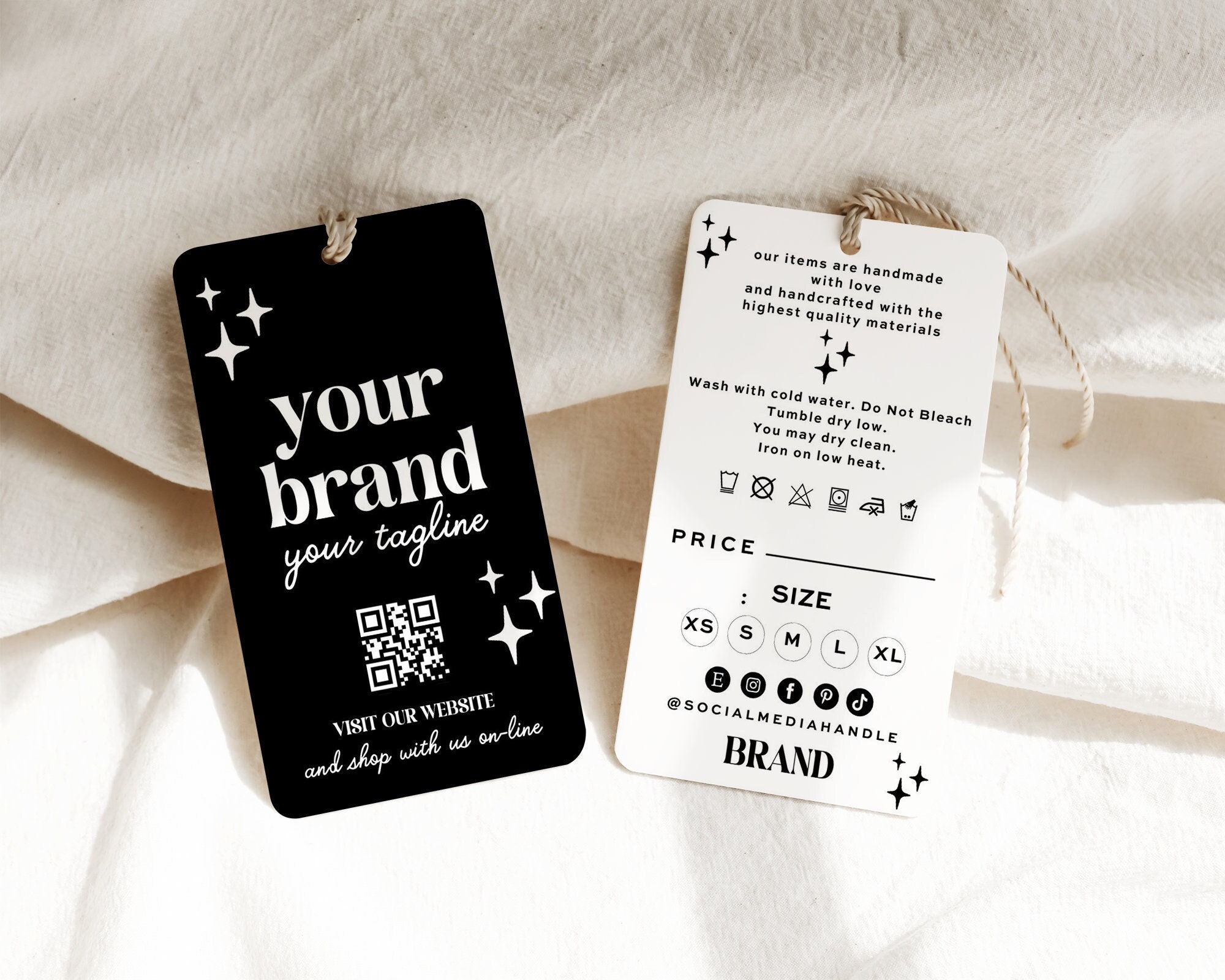 Editable Clothing Hang Tags Template With Washing Instructions Custom Price  Tags & Retail Tags With Business Logo Instant Download 