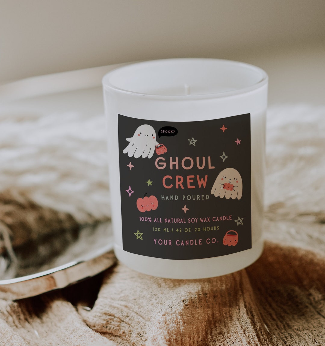 Halloween Ghost Candle Label Template Canva, Editable Ghoul Crew Label