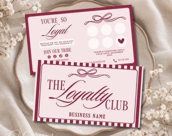 Loyalty Card Canva Template, Coquette Bow Customer Reward Punch Card, Editable Small Business Stamp Card - AVA