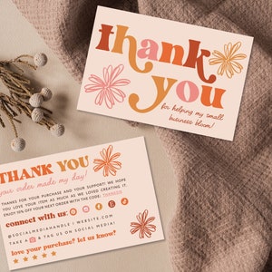 Boho Business Thank You Card Template, Floral Editable Thanks For Your Purchase Card, Customer Personalized Insert Card Canva Template