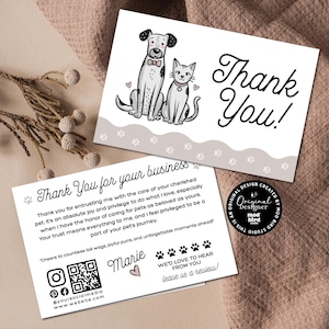 Editable Business Pet Thank You Card Canva Template, Printable Animal Business Thank You, QR Code Dog Walking Pet Sitting Pet Boarding-CD1