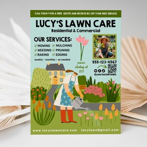 Editable Lawn Service Flyer Template Canva, Printable Lawn Mowing Flyer, Lawn Care Flyers, Landscaping Flyer, DIY Gardening Flyer - LEE