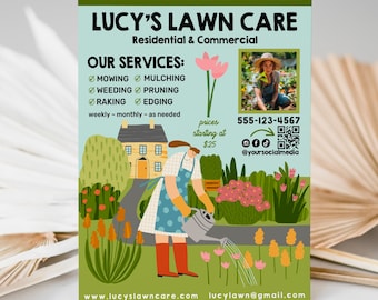Editable Lawn Service Flyer Template Canva, Printable Lawn Mowing Flyer, Lawn Care Flyers, Landscaping Flyer, DIY Gardening Flyer - LEE