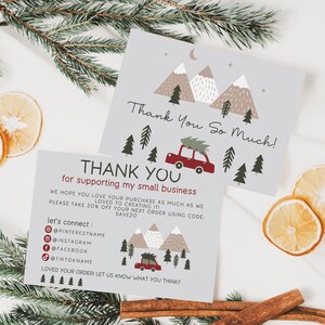 Boho Christmas Business Thank You Card Template, Rustic Holiday Printable Thanks For Your Purchase Card, DIY Business Package Insert Canva