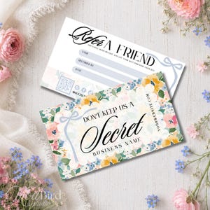 Refer a Friend Card Canva Template – Editable Referral Program Card | Cottagecore Coquette Floral Customer Referral Card - ELI