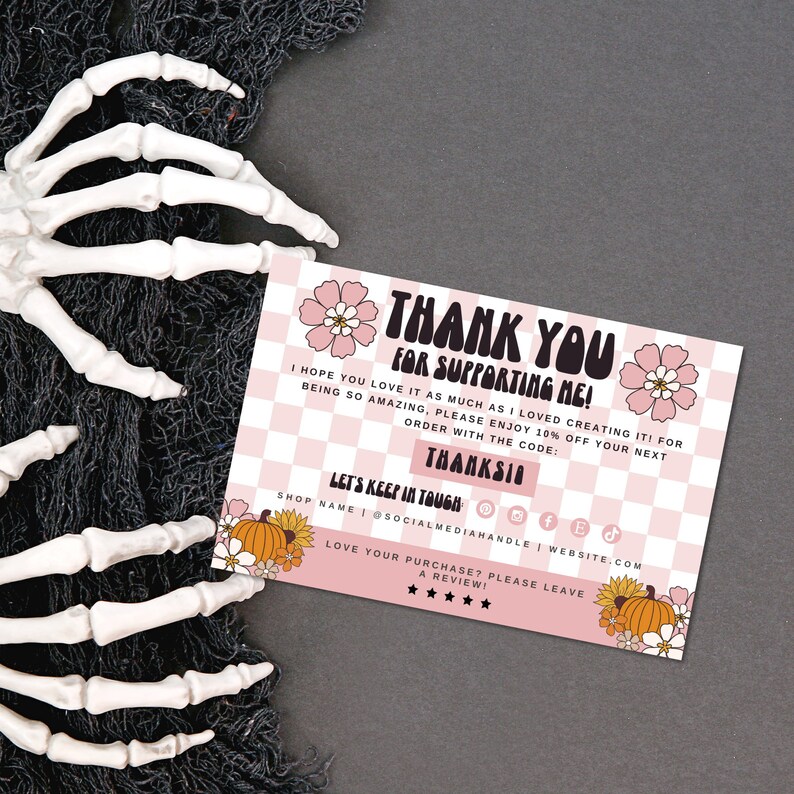 Editable Retro Groovy Halloween Business Thank You Card Canva Template ...