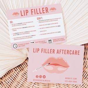 Editable Lip Filler Aftercare Card Design Template, Lips Enhancement Augmentation Care Card, Editable Lip Injections Post Care Guide