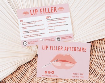 Editable Lip Filler Aftercare Card Design Template, Lips Enhancement Augmentation Care Card, Editable Lip Injections Post Care Guide