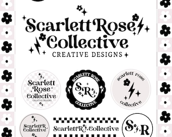 Retro Floral Logo Branding Kit, Editable Canva Logo Templates, Lightning Bolt & Star Logo, Small Business Branding Kit - REMI