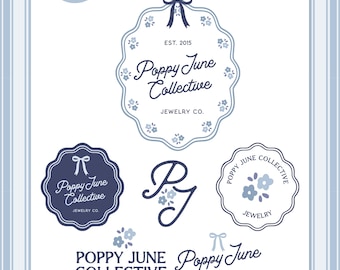 Coquette Bow Logo Design, Editable Floral Logo Template, Feminine Boutique Branding Kit, Hand Drawn Small Business Logo, DIY Logo - OPAL