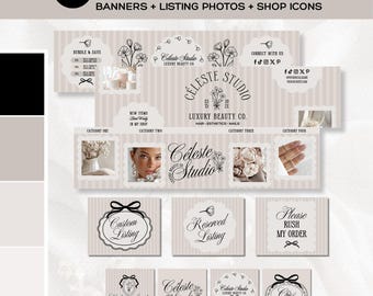 Etsy Shop Branding Kit, Editable Canva Shop Template, Neutral Luxury Etsy Banner, Listing Photo Templates, Shop Icons, Seller Branding-CORA