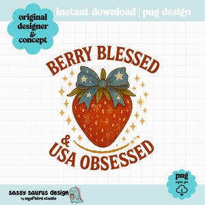 Retro USA Obsessed PNG, Berry Blessed 4th of July Design, Patriotic Sublimation, America Graphic Tee Download, Instant Digital File, Trendy