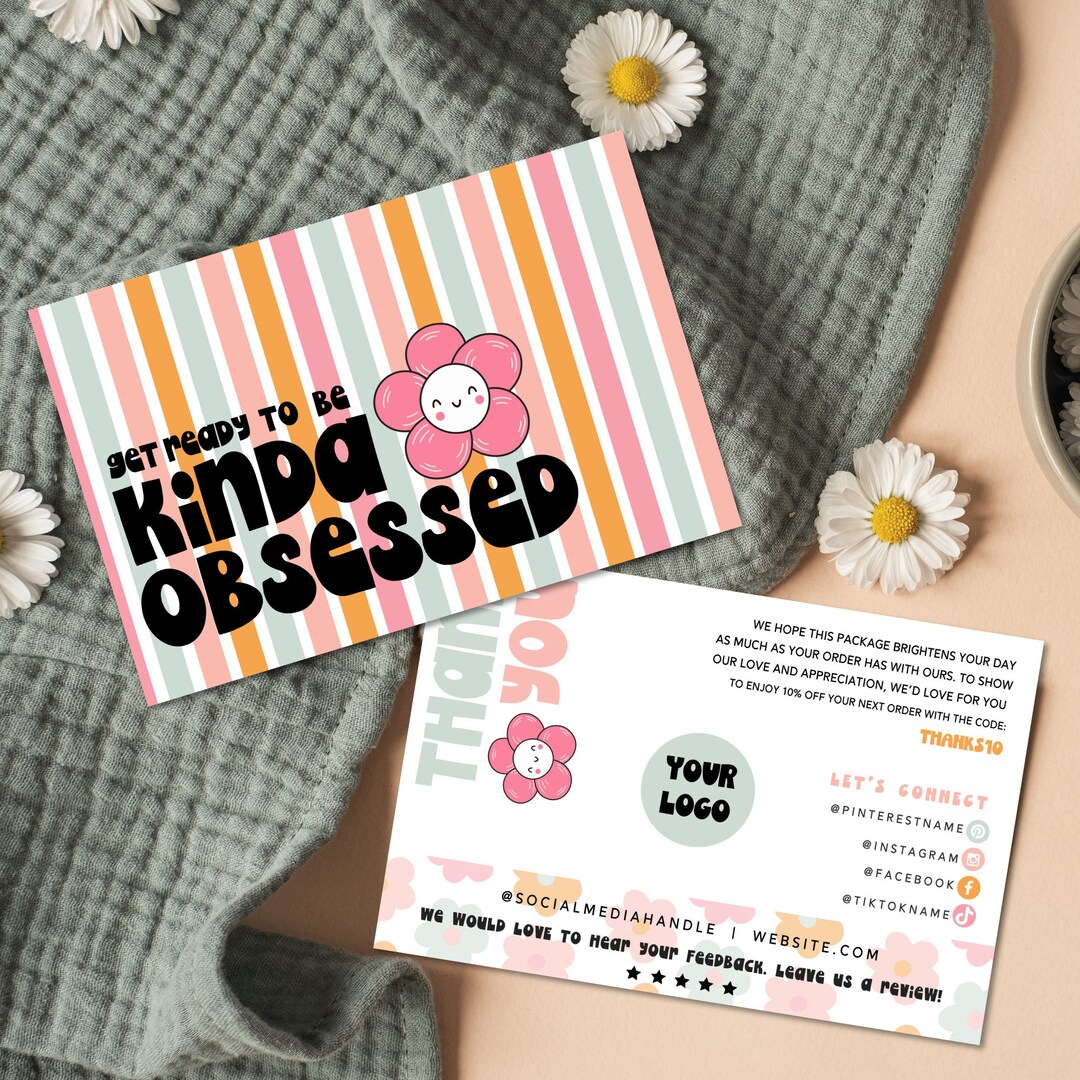 Retro Daisy Thank You Card Template, Editable Small Business Boho ...