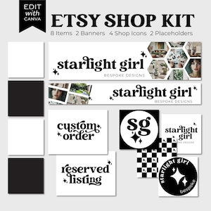 Retro Etsy Shop Template Kit Canva, Groovy Etsy Banner Set, Modern Etsy Shop Branding, Etsy Seller Template, DIY Etsy Store Branding-NINA