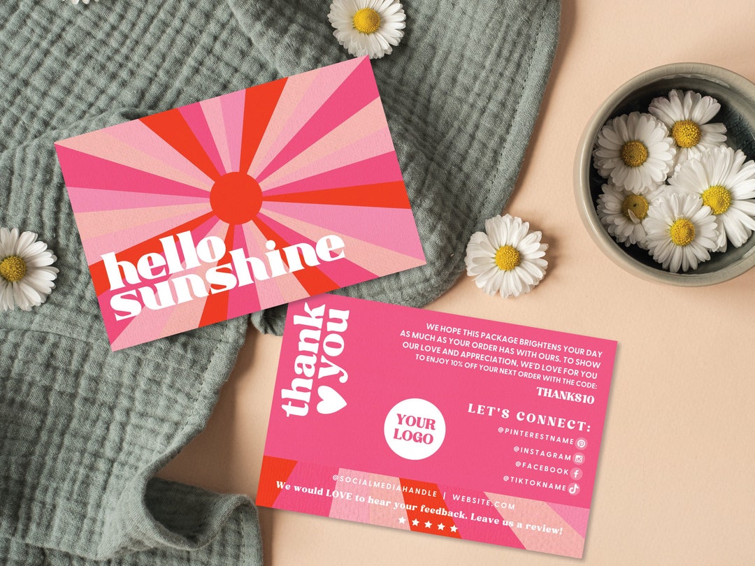 Retro Thank You Card Template, Editable Sun Business Thank You Card ...