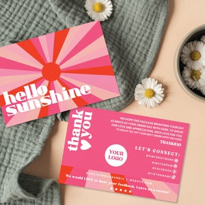 Retro Thank You Card Template, Editable Sun Business Thank You Card Template, DIY Thank You Card, Printable Thank You Card, Canva