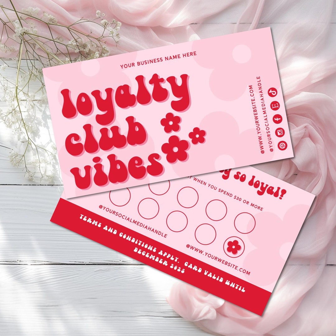 Pink Loyalty Card Template Canva, Editable Customer Punch Card ...